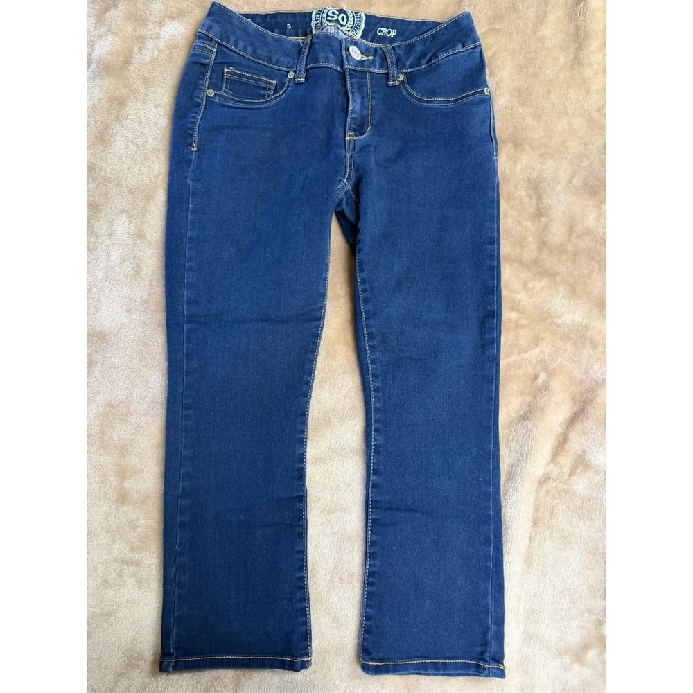SO Jeans Juniors Size 5 Crop Straight Blue 5 pockets Stretch Dark Wash